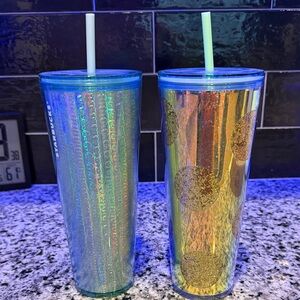 Starbucks Blue and Gold Tumbler Duo